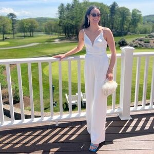 Lasting Romance Ivory Satin Bow Back Wide Leg jumpsuit